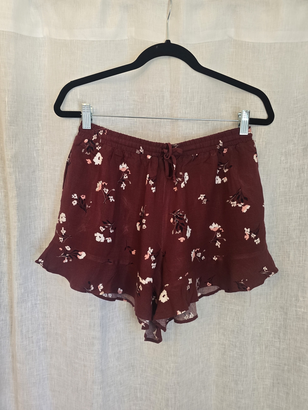 Mossimo Floral Ruffle Hem Shorts - Burgundy